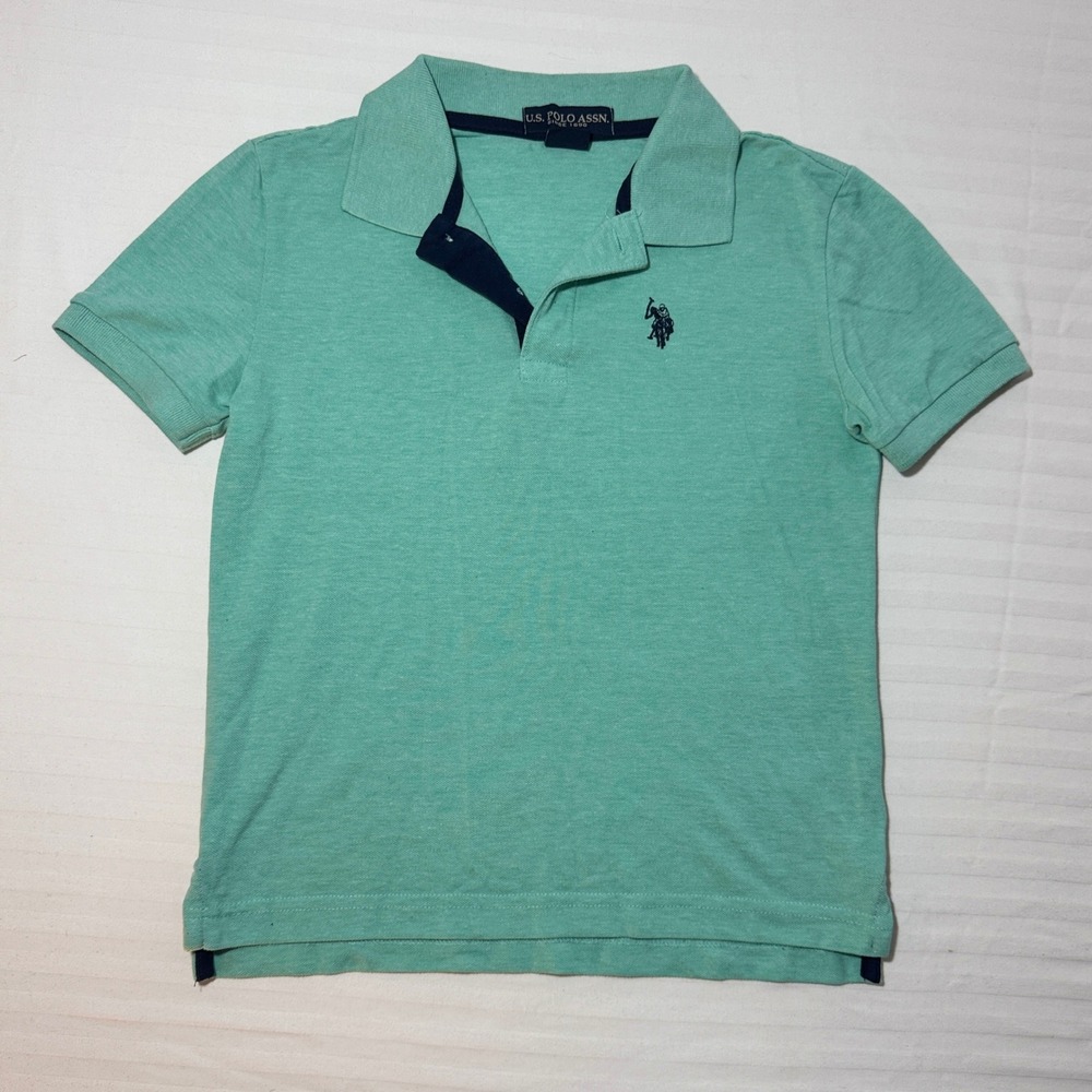 US Polo Assn Boys Short Sleeve Polo Shirt Mint Green Heather Size Medium 8